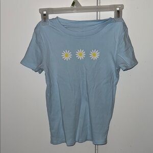 Art Class Light Blue Tee with Daisy Print